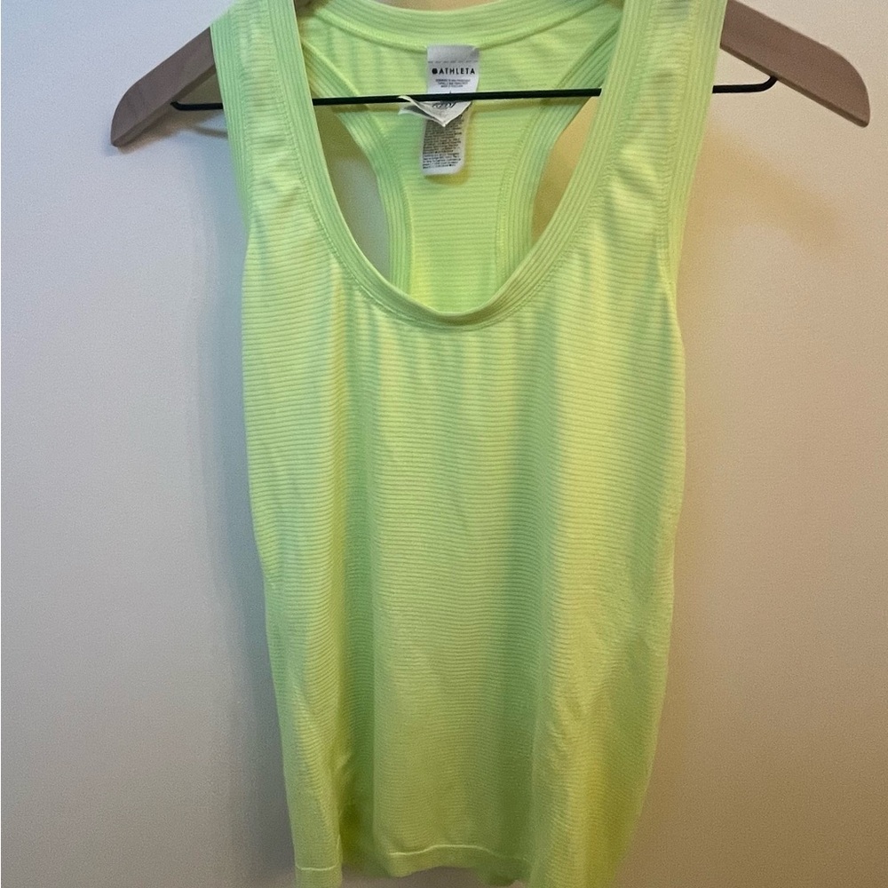 Athleta Neon Momentum Seamless yellow-green Racerback striped Tank Top sz L - Picture 3 of 6